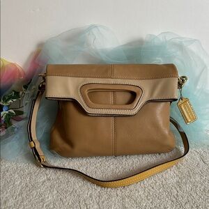 Coach Bonnie Leather Fold Over Crossbody Bag Camel/Sand